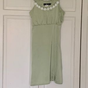 Green, Pistachio spaghetti strap mini summer dress